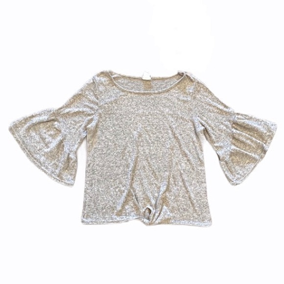 Caution To The Wind Tops - Caution to the Wind Bell Sleeve Tie Front Top